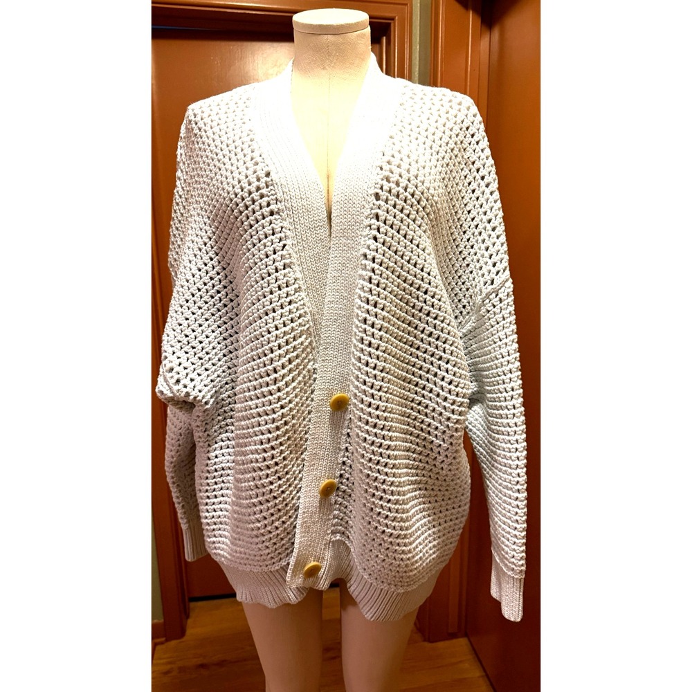 Haven size XL cream-colored cardigan 3 button loose weave cotton blend